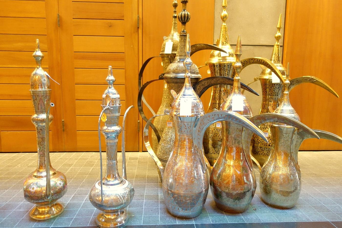 Brass dallah coffee pots ready for serving
